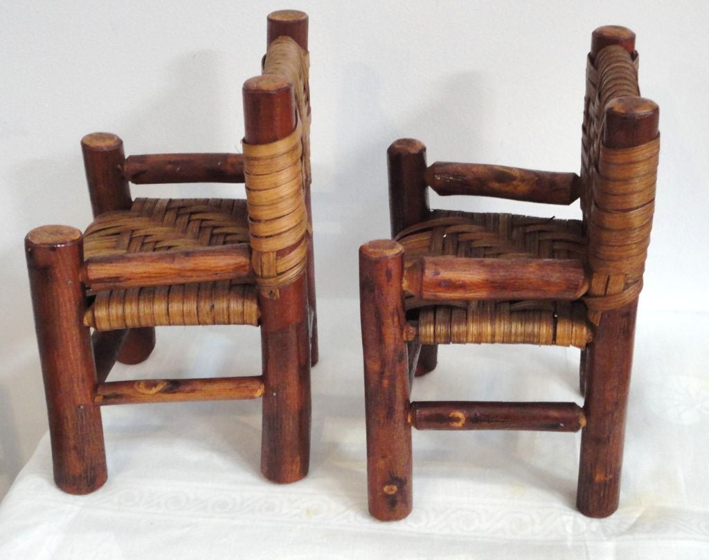 Mid-20th Century Pair Of Wonderful Salesman Sample Old Hickory Chairs