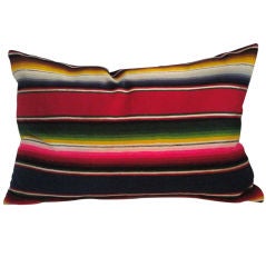 1930's Mexican Serape Wool Bolster Pillow W/linen Backing