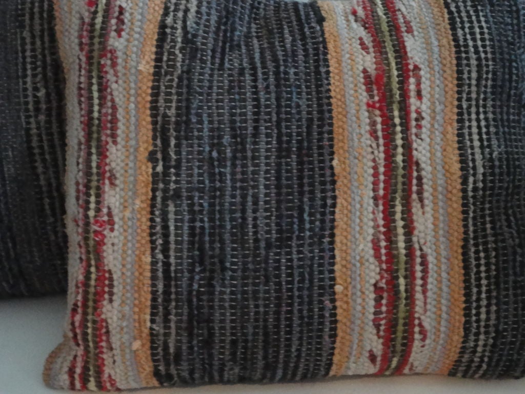Pair of Early 20thc Rag Rug Pillows w/ Linen Backing at 1stdibs