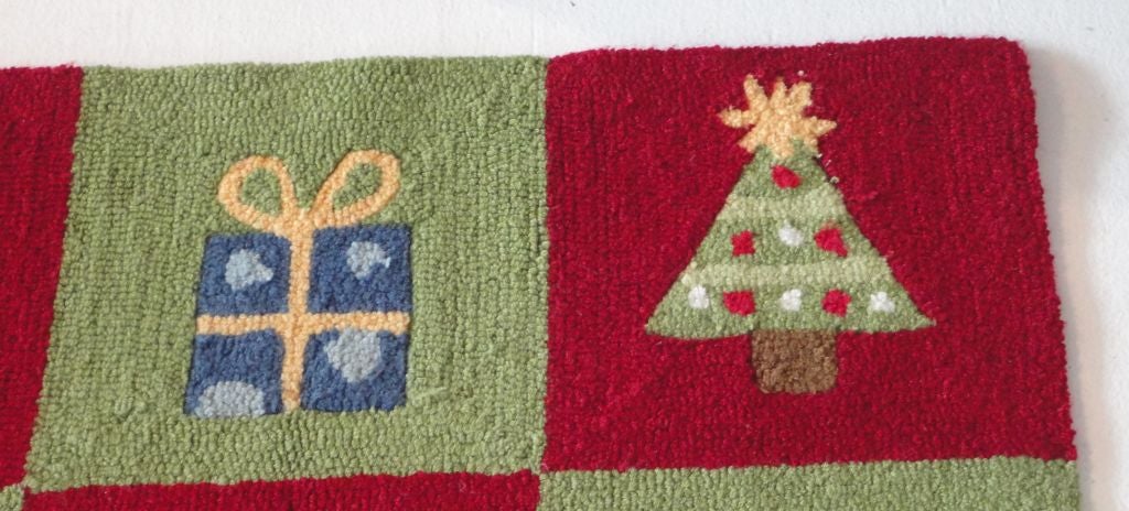 1950's  Hand Hooked Pictorial Christmas Rug