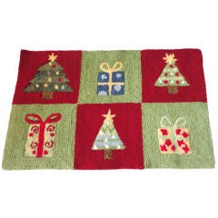 1950's  Hand Hooked Pictorial Christmas Rug