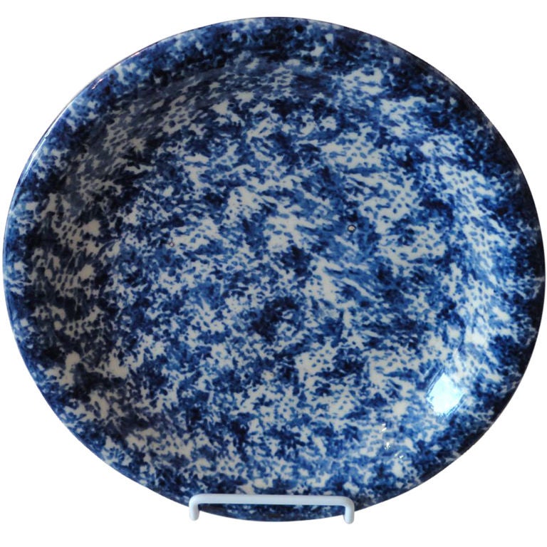 19th Century Blue and White Spongeware Serving Plate For Sale