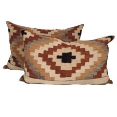 Vintage Large Navajo Weaving Bolster Pillows W/ Brown Linen Backing