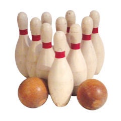 Vintage Set Of Ten Bowling Pins W/ Two Balls
