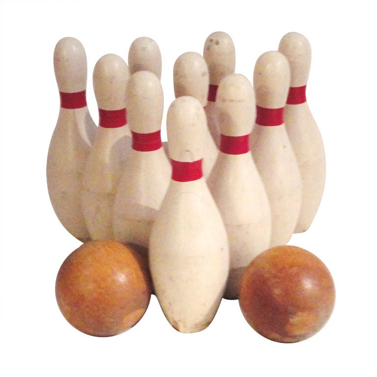 Set Of Ten Bowling Pins W/ Two Balls