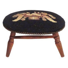 Antique 19thc Windsor  Footstool  With Needlepoint Seat