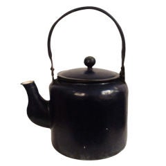 Used Giant 19thc Enameled Metal  Hot Water Kettle From Pennsylvania