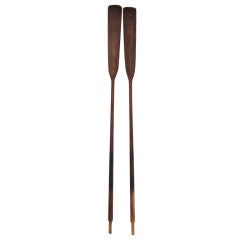 Pair Of Rustic 19thc Oars With Original Metal Bands From N.e.