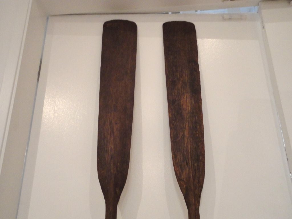 Pair Of Rustic 19thc  Oars With Original Metal Bands From N.e. 1