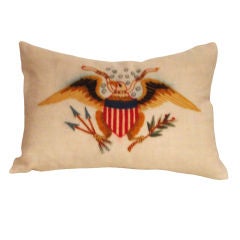 Antique Early 20thc Embroidered Eagle & Patriotic Hand Made Pillow
