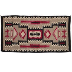 Vintage Geometric Navajo Indian Weaving Rug From 1940's