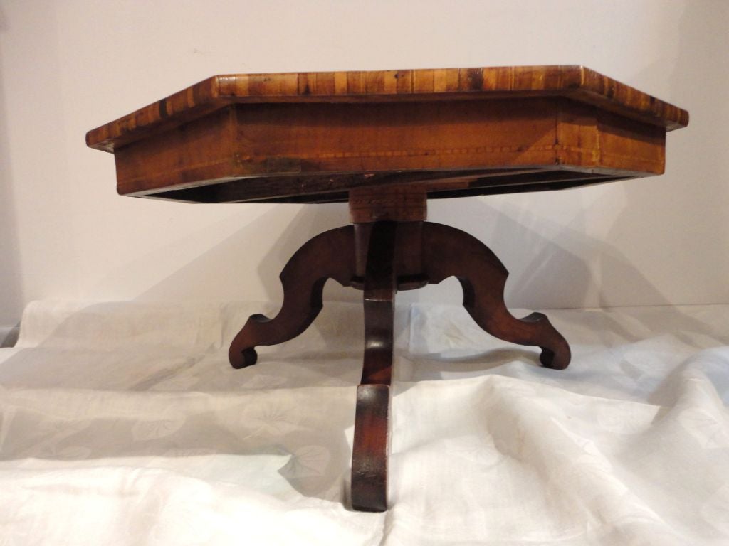 19th Century 19thc Folky Inlaid Wood Octagonal Small Table