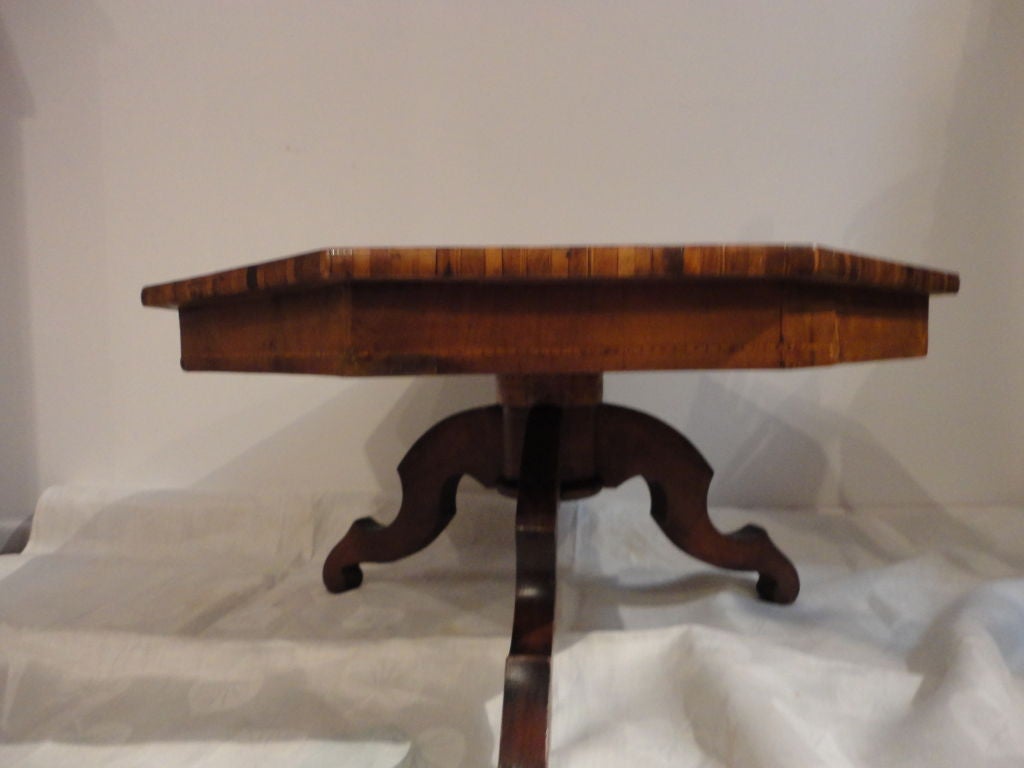 Walnut 19thc Folky Inlaid Wood Octagonal Small Table