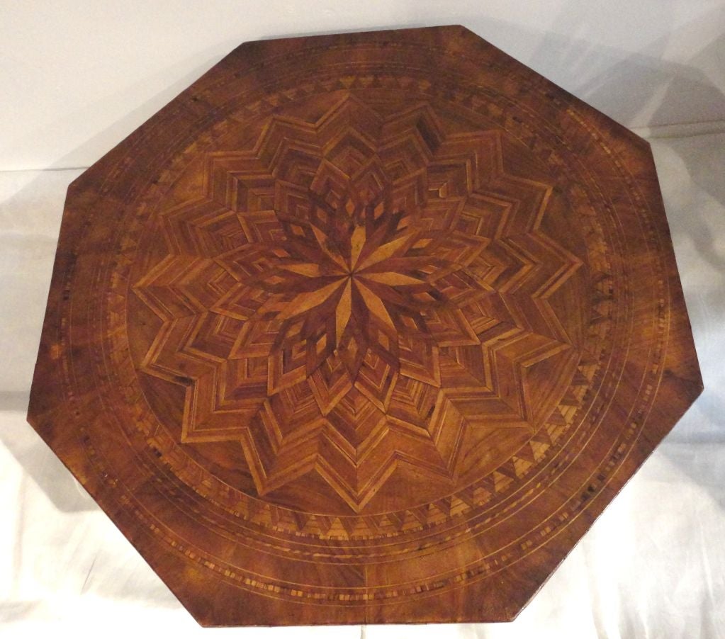 19thc Folky Inlaid Wood Octagonal Small Table 1
