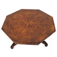 19thc Folky Inlaid Wood Octagonal Small Table