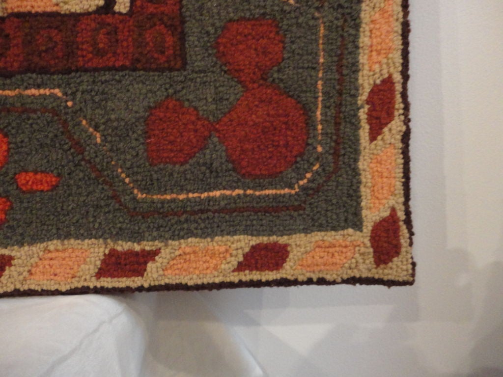 Wool Fantastic and Colorful Mounted Hand-Hooked Rug from Lancaster, PA For Sale