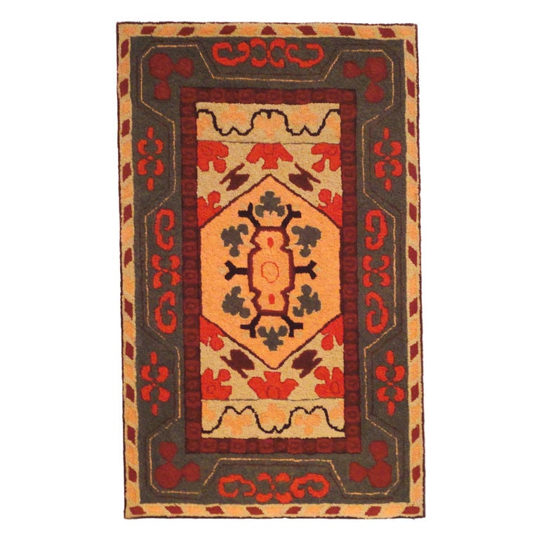Fantastic and Colorful Mounted Hand-Hooked Rug from Lancaster, PA For Sale