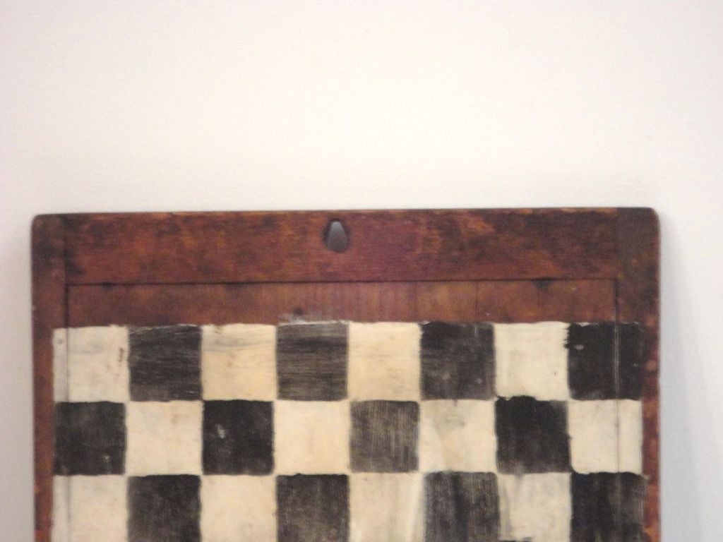 American 19thc Original Painted Folky Gameboard On A 19thc Dough Board