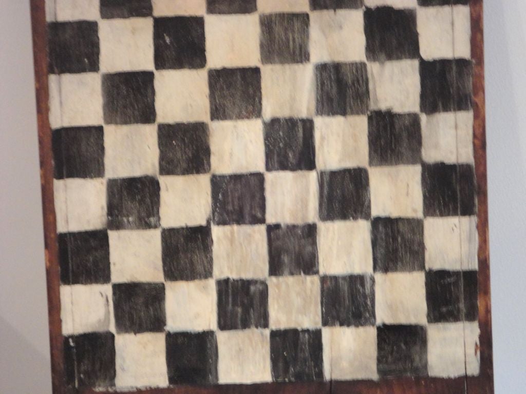 Pine 19thc Original Painted Folky Gameboard On A 19thc Dough Board