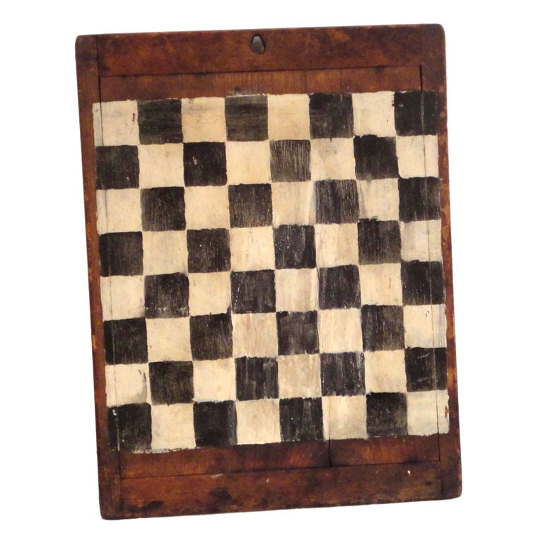 19thc Original Painted Folky Gameboard On A 19thc Dough Board