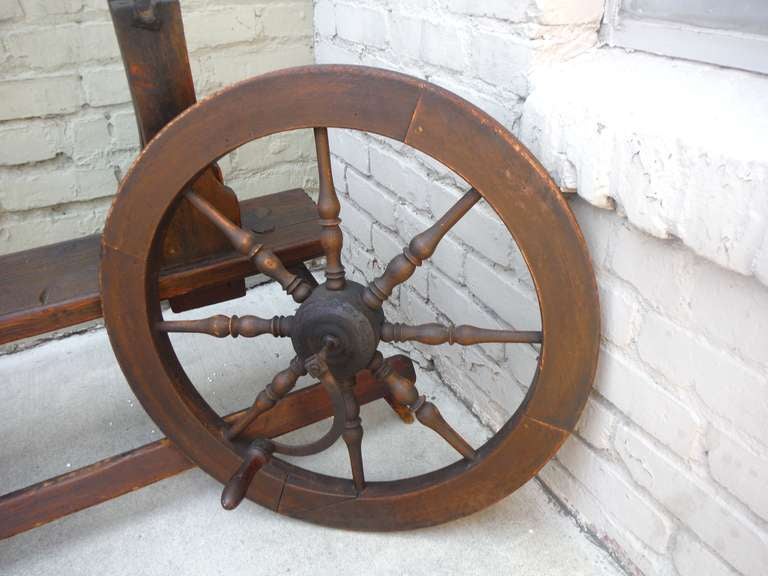 Early 18th Century Original Red Painted Spinning Wheel from New England 1