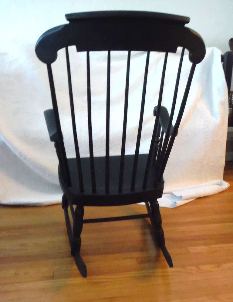 American 19thc Original Black Painted & Stenciled Fruit Boston Rocking Chair