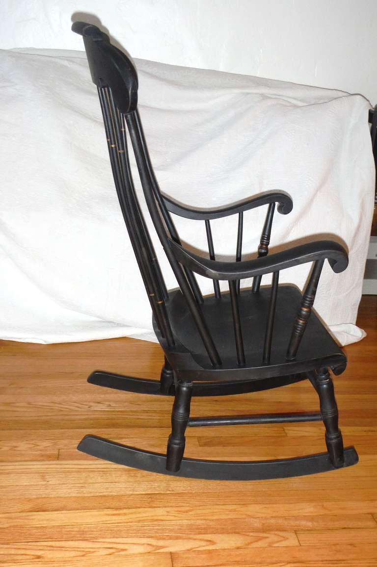 19thc Original Black Painted & Stenciled Fruit Boston Rocking Chair In Excellent Condition In Los Angeles, CA