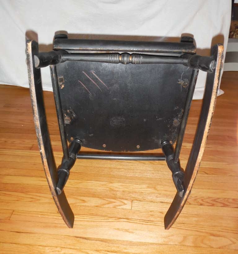 19th Century 19thc Original Black Painted & Stenciled Fruit Boston Rocking Chair