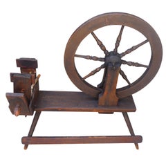 Early 18th Century Original Red Painted Spinning Wheel from New England