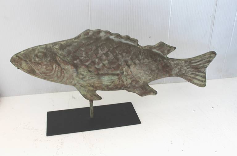 Early 20th Century Patinated Full Body Cod Weathervane on Stand