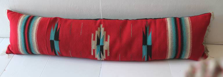 Folk Art Large Handwoven, Mexican Serape Bolster Pillow
