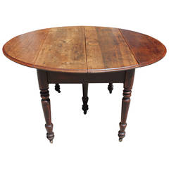 Antique Early 19th Century Round Rustic Drop-Leaf Table