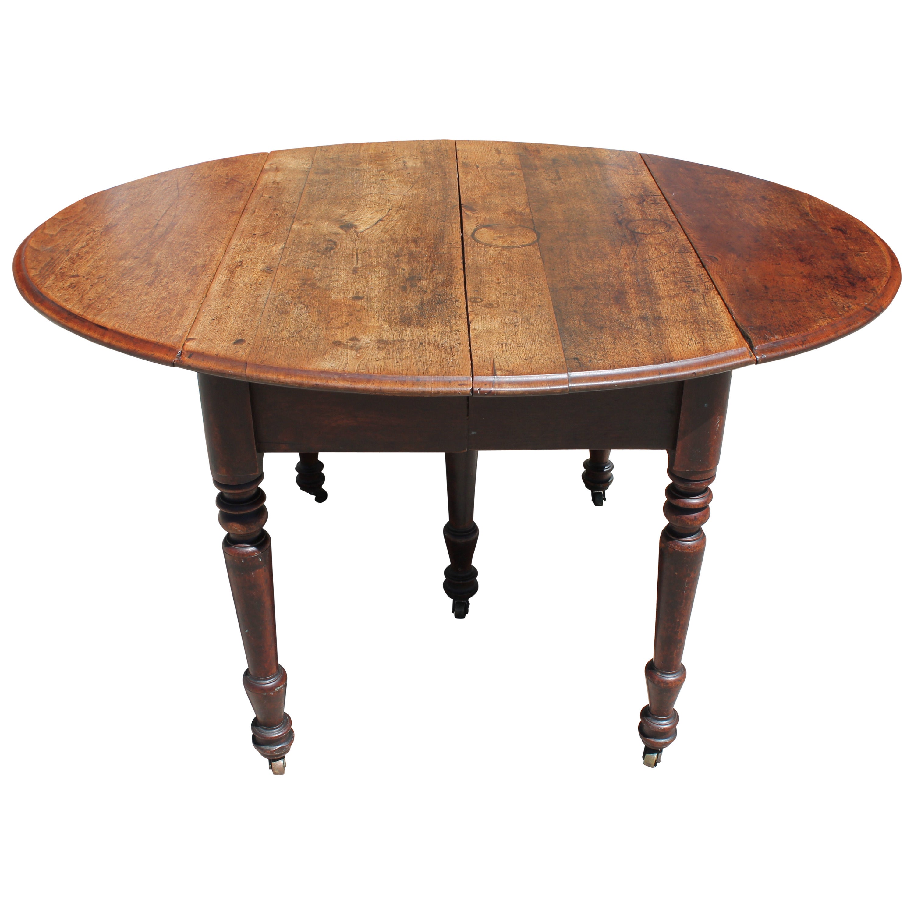 Early 19th Century Round Rustic Drop-Leaf Table