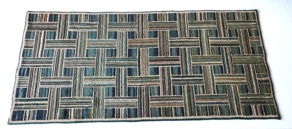 1930's Hand Hooked American Log Cabin Rug