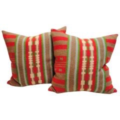 Pair Of 19THC Horse Blanket Pillows