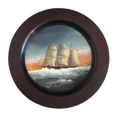 Antique Signed 19thc Nautical Painting On Copper In Original Frame