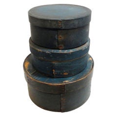 Group Of Three 19thc Original Blue Painted Pantry Boxes