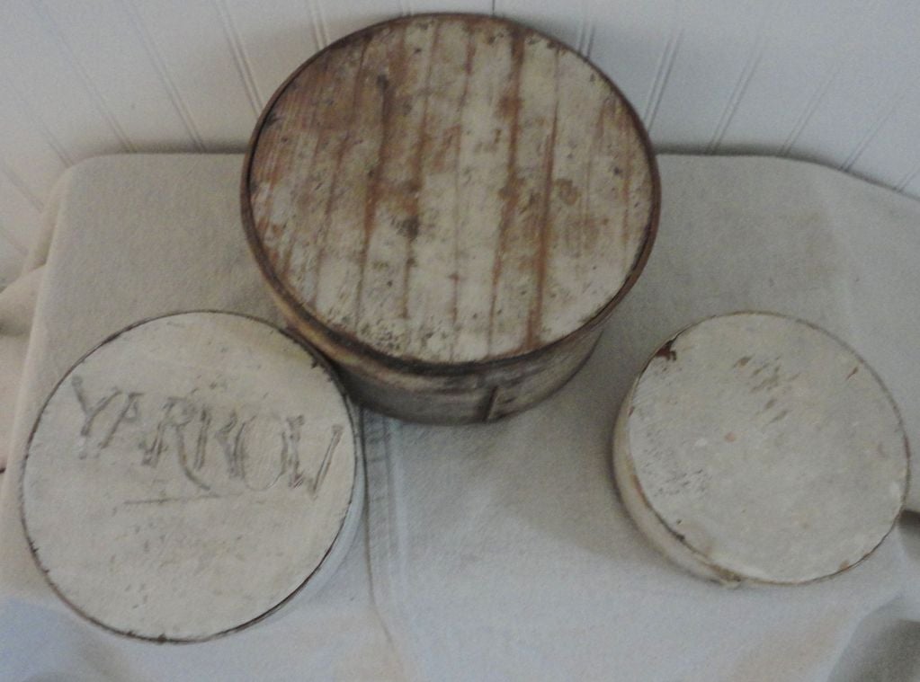 American 19thc Original White Painted Group Of Three  Pantry Boxes