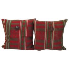 Pair Of Horse Blanket Pillows With Leather Straps