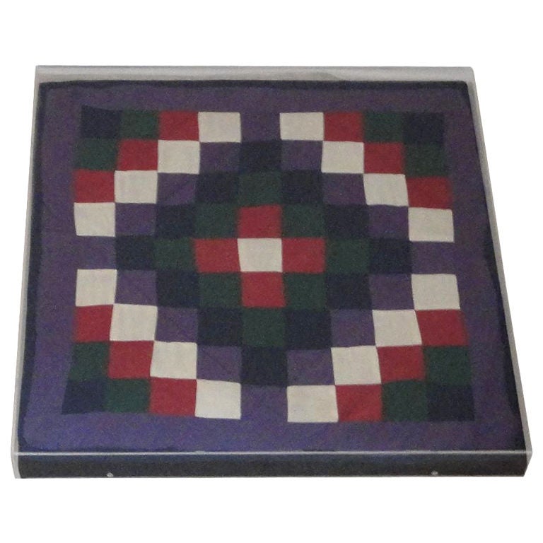 This wonderful simple and rare doll quilt is in one-patch pattern. Plexy box protecting the quilt.
 