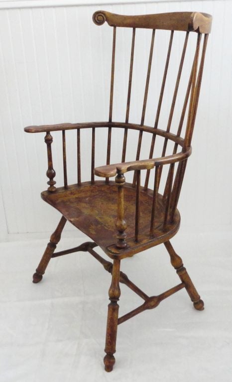 American 19thc Original Painted High Fan Back Windsor Chair From N.e.