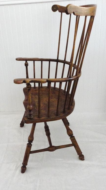 19th Century 19thc Original Painted High Fan Back Windsor Chair From N.e.