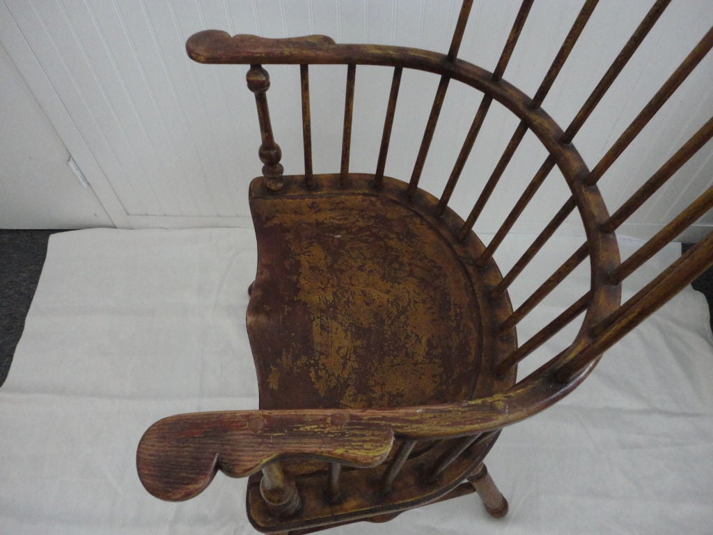 Pine 19thc Original Painted High Fan Back Windsor Chair From N.e.