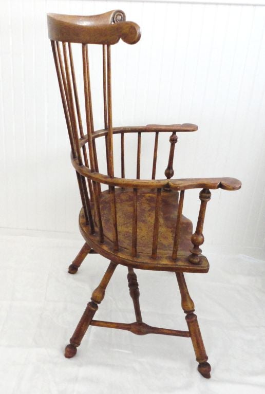 19thc Original Painted High Fan Back Windsor Chair From N.e. 1