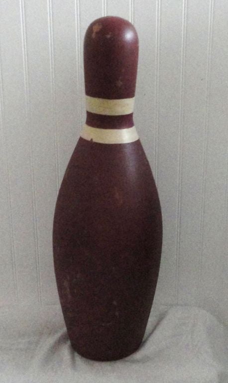 American Large Wood  Original Painted  Bowling Pin Trade Sign For a Bar