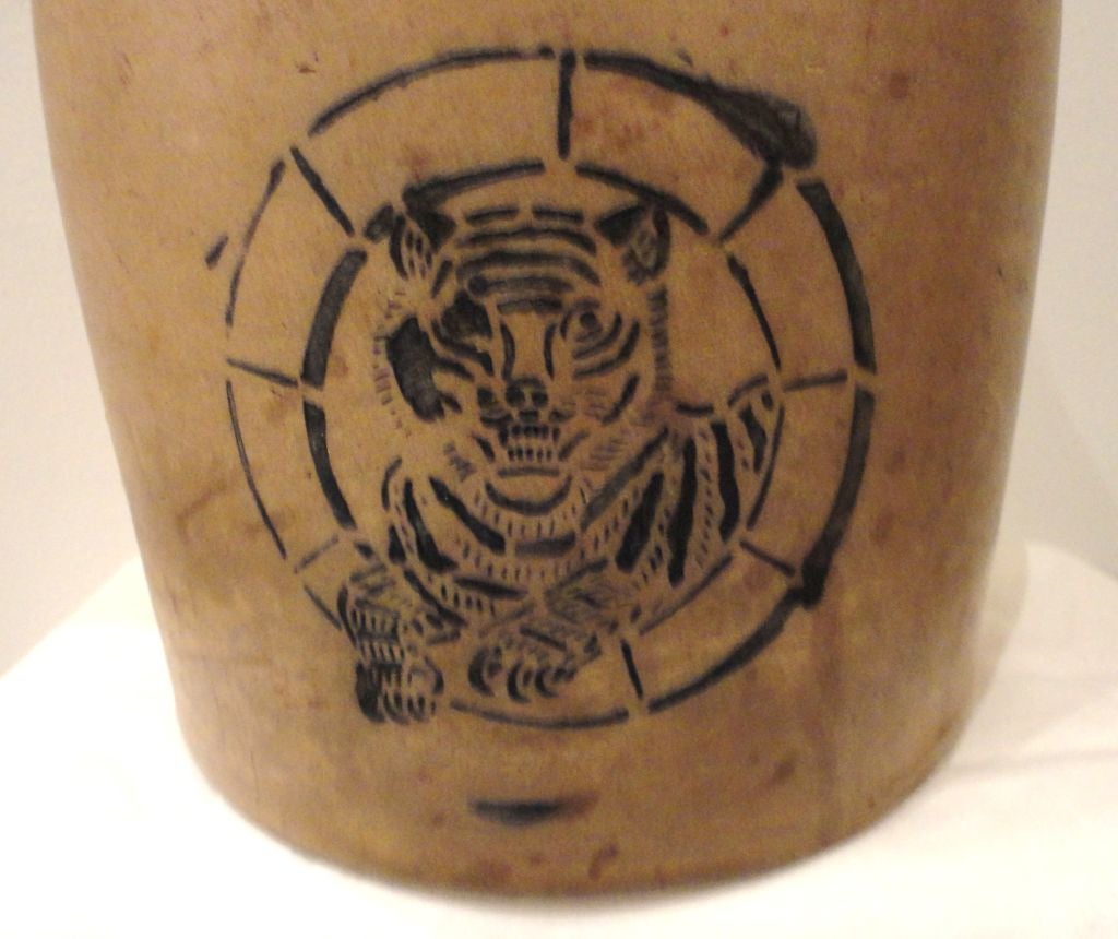 19th Century Fantastic 19THC Decorated Tiger Stoneware Signed Pottery Jug