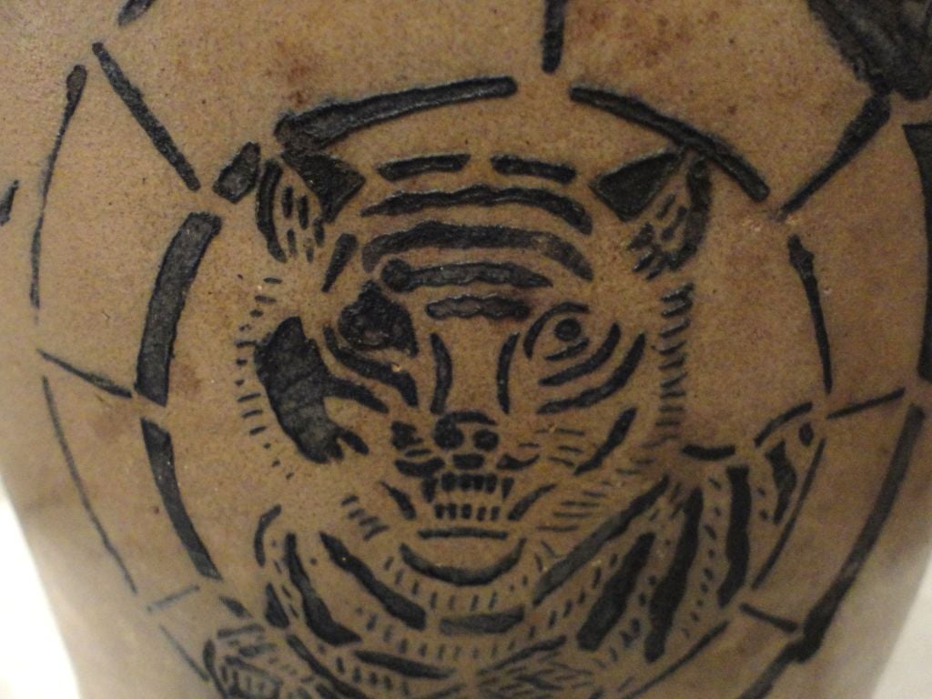 Fantastic 19THC Decorated Tiger Stoneware Signed Pottery Jug 2
