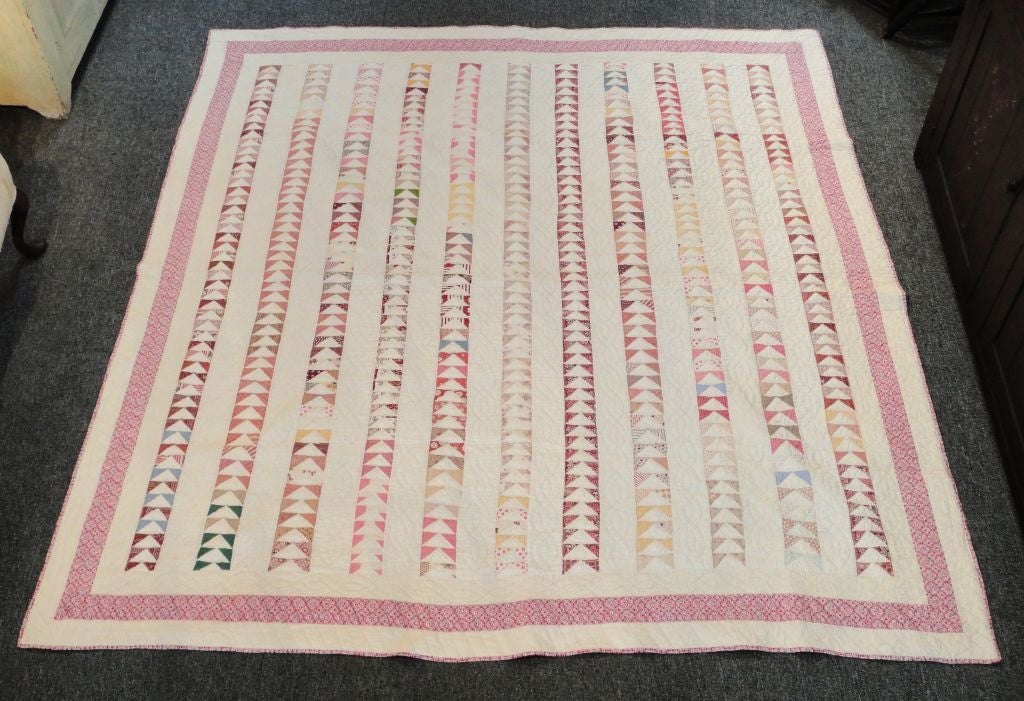 19THC  Flying Geese Quilt  In Bars Pattern