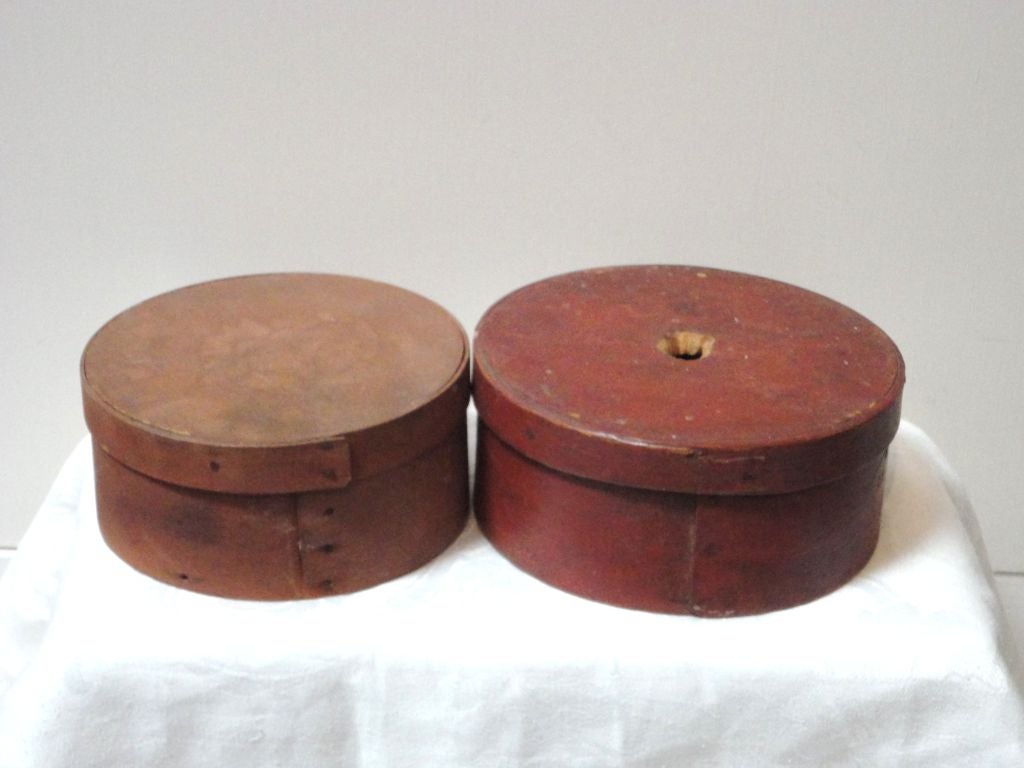 19th Century 19thc Original Salmon Painted Pair of Pantry Boxes from N.E.