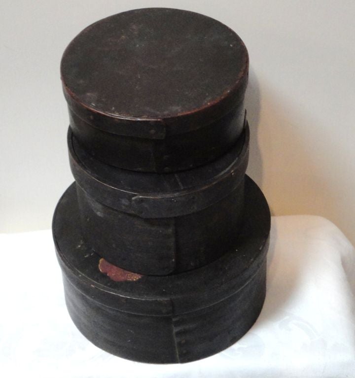 American 19THC Stack Of  Original Painted Black  Pantry Boxes